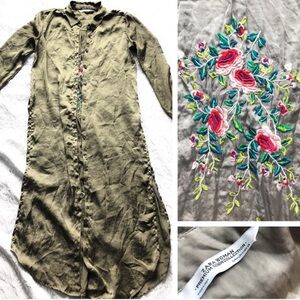 Zara Olive Embroidered Longline Top